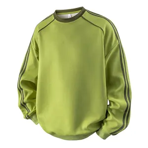 Trendy round neck contrasting sweater, men's autumn high street loose casual top, couple's sports bottoming shirt, fashionable striped splicing contrasting round neck sweater, men's simple trend round neck long-sleeved bottoming sweater, soft and comforta