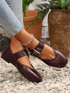 Mary Jane Shoes Classic Vintage Square Toe with Metal Buckle, PU Leather Casual Walking Footwear, All Seasons Fashion, Sweet Cool Style