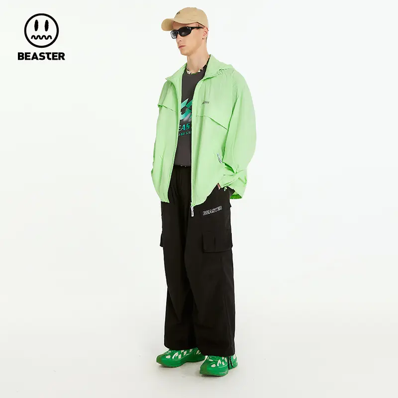 BEASTER Ghost Face Trendy Lightweight Reflective Hooded Jacket Sports Zipper Coat B23110U004