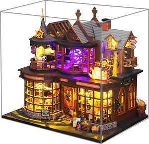 Spilay DIY Miniature House Kit, DIY Dollhouse Kit with Music Box and Dust Cover, 3D Wooden Puzzle Book Nook Kit for Adult, Bookshelf Decor&Gift for Birthday Halloween Christmas（Magic Treasure House）