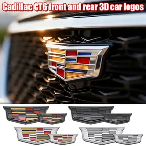 3D Car Emblem Sticker Set, Front & Rear Vehicle Logo Decal, Durable Metal Finish Badge, Customizable Auto Accessories for Cadillac Ct6