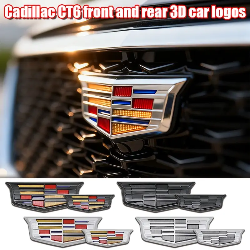 3D Car Emblem Sticker Set, Front & Rear Vehicle Logo Decal, Durable Metal Finish Badge, Customizable Auto Accessories for Cadillac Ct6