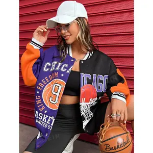 Made in America Letter Graphic Colorblock Drop Shoulder Varsity Jacket