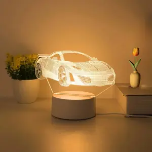 Modern 3D Super Car Night Light, LED Desk Lamp, USB Powered Warm, Bedroom Living Room Bedside Game Room Decor, Home Decor Light, Perfect Gift