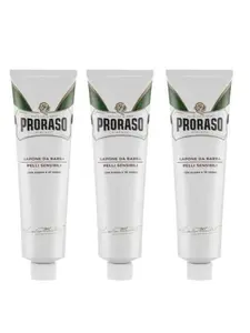 Proraso Shaving Cream with Green Tea & Oatmeal, Sensitive, White, 5.2oz (3 Pack)