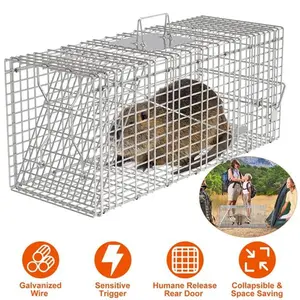 iMountek Humane Cat Trap Cage Catch Release Live Animal Rodent Cage Collapsible Galvanized Wire for Raccoons Beavers Groundhogs Foxes Armadillos