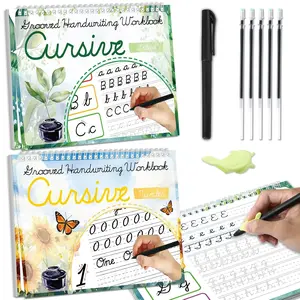 2 Pack Cursive Grooved Handwriting Workbooks Magic Grooved Cursive  Writing Practice Copy Books with Disappearing Ink Pens for Beginners Learning Activities Supplies (Letters&Number)