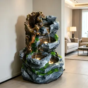 Hollow Artistic Decorative Desktop Resin Rock Waterfall Fountain with LED Light & Pump, Indoor Zen Cascading Water Feature for Home Office Meditation