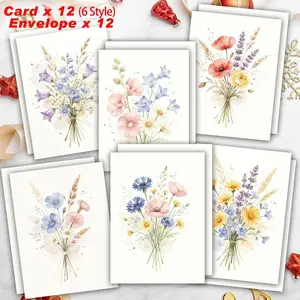 Watercolor Floral Greeting Card Set with Envelopes, 6 Unique Designs, Perfect for Thank You, Friends, Teachers, Business, Holidays