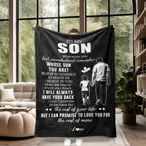 Personalized Father-to-Son Gift Blanket - 100% Polyester, Contemporary Style, Warm, Comfortable, All-Season, Machine Washable, Ideal for Christmas, Graduation