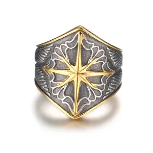 GTHIC 8 Point Star Stainless Steel Ring Non Tarnish Statement Jewelry for Men Women Wedding Engagement Birthday Valentine's Day Gift Durability