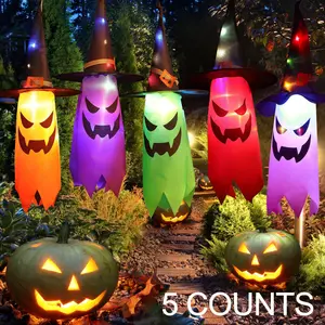 Halloween Ghost Hat Design Hanging Light, Battery Powered LED Light String, Decorative Light for Home Garden Yard Tree, Ornaments