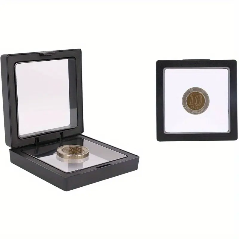 3D Floating Frame Display Holder Stands, EsLuker.ly Floating Display Case Transparent PE Jewellery Storage Box Suspension Frame for Challenge Coin AA Medallions Medal (2.7x2.7in，3.5x3.5in，4.3x4.3in, )