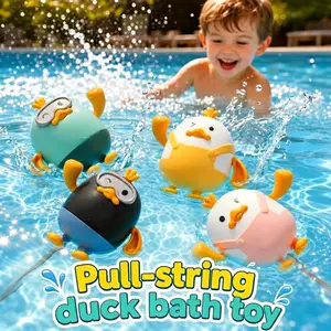 ST06 Cute Wind-Up Swimming Duck Bath Toy, No Battery Required Pull String Water Toy, 4 Color Options, Fun Summer Bath & Pool Toy for Kids Toddlers Boys Girls , Adorable Floating Duck for Bathtub, Outdoor Water Play, Beach & Pool Fun,Party Favor