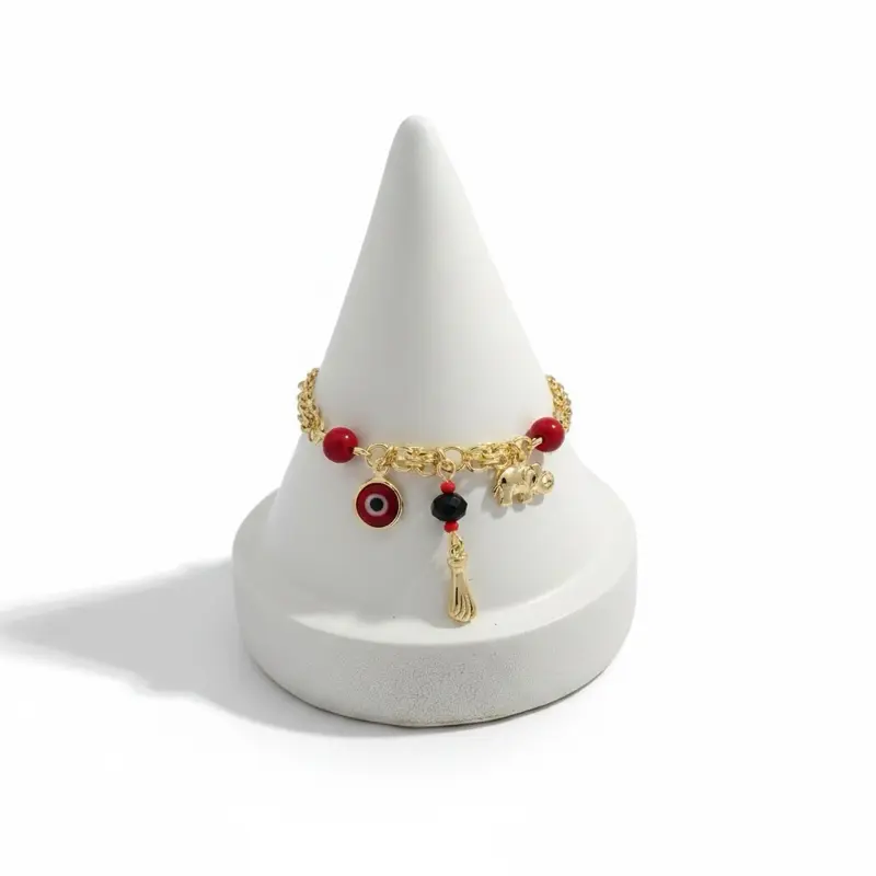Brazalete #017 con colgantes para protección Gold plated Gold Plated Bracelet Protection Charms