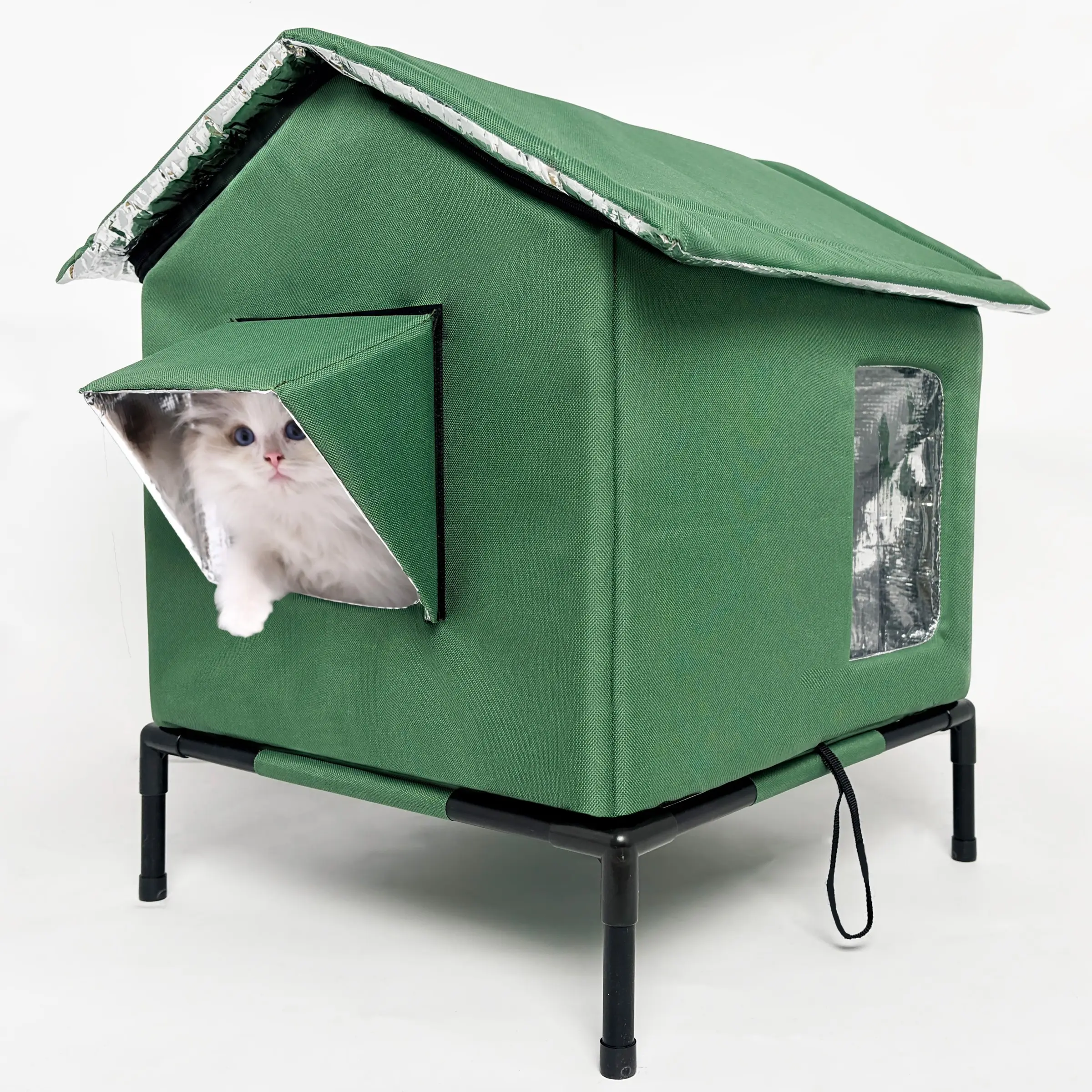 Insulated Outdoor Portable Cat House - Warm Cushion Included, All-Season Use for Outdoor & Indoor Cats, Kitty, Kitten - Winter-Ready Cat Shelter, Easy to Assemble