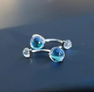 Titanium MoonStone Belly Button Ring • Belly Ring Piercing • Rook Earring • Eyebrow Piercing • Navel Piercing Jewelry • Gift for Her
