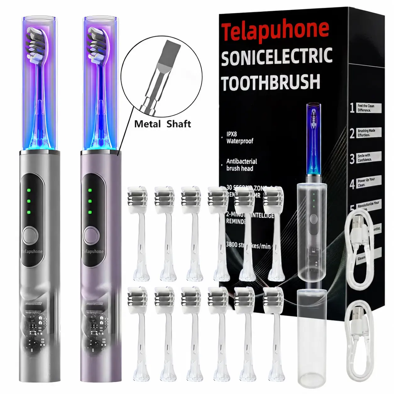（6 Brush Heads）IPX8 Sonic Electric Toothbrush for Adults with Brush Head Care Mode - 6 Modes, Rechargeable Toothbrush with 6 Replacement Brush Heads