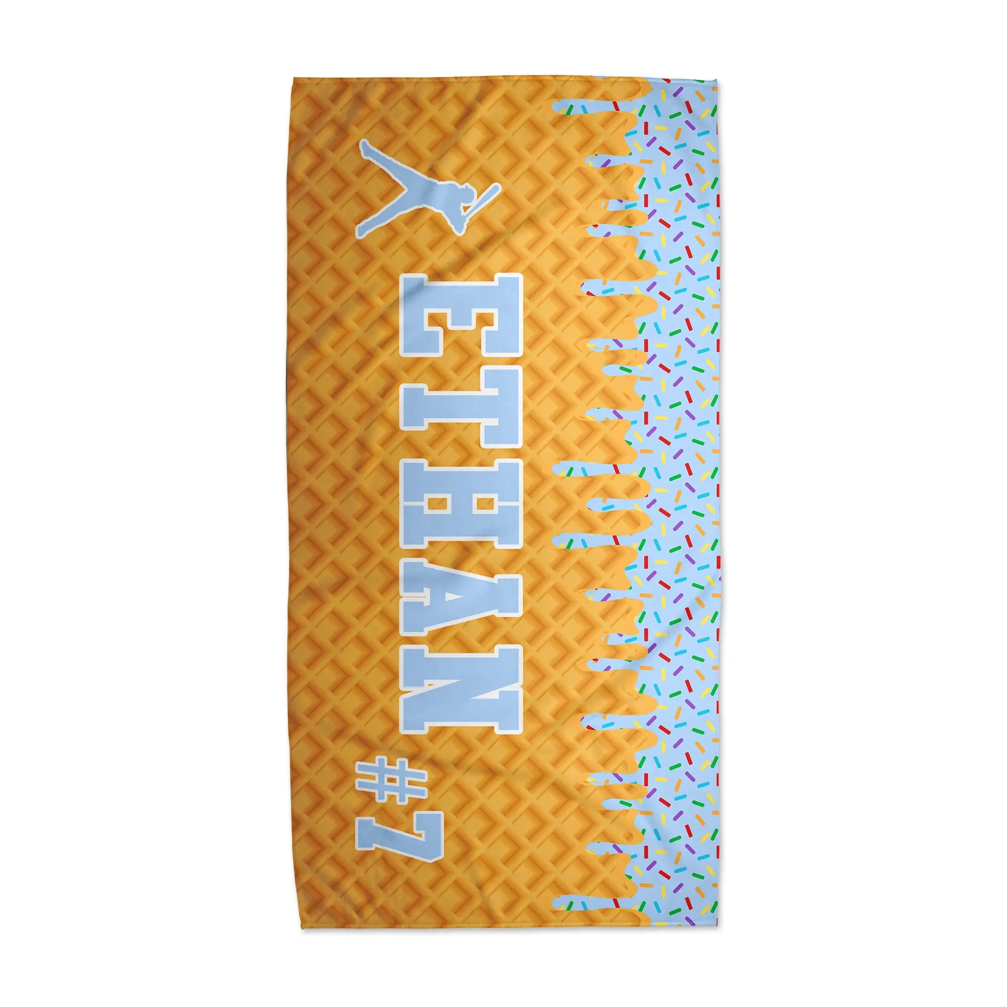 Personalized Ice Cream Drip Baseball Beach Towel (30in x 60in) - Lightweight Soft Reusable Polyester Coastal High-Quality Custom Initial Beach Gear, Summer Gift, Custom Initial Beach Towels