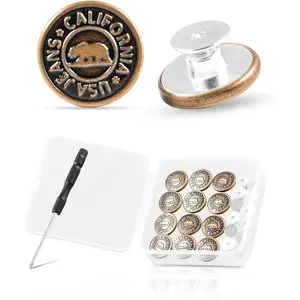 Jeans Buttons 5/8 inch 12 Metal Replacement Buttons Mini  for Easy Installation  Durable No Sew Snap Fasteners for Denim Jackets Bags Pants