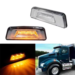 2PCS Clear Lens Amber LED Truck Side Marker Signal Light Lamp For Kenworth T680 T700 T880 Replace OEM part # P54-1211 554-1287 (Equivalent to 888-5422 888-5423)