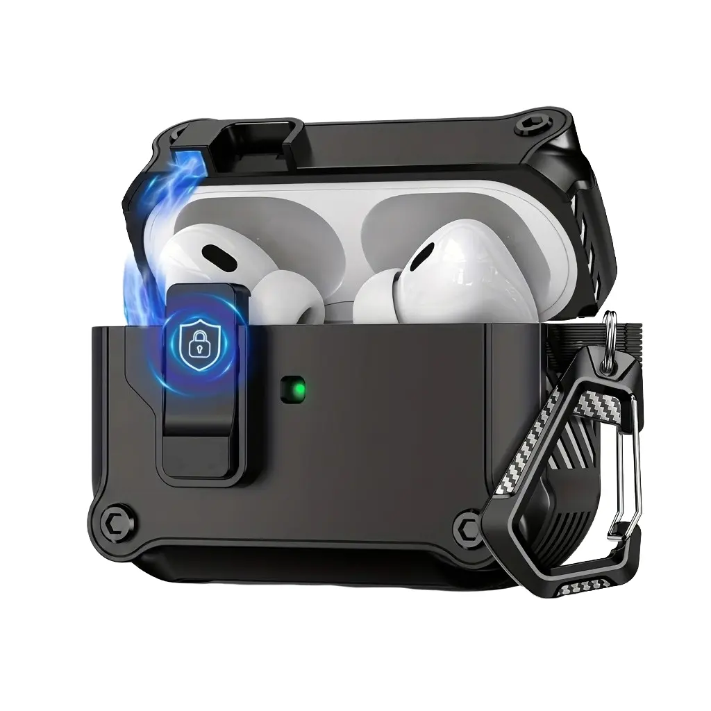 for AirPods Pro 3 (2025) Case with Secure Lock, Shockproof Protective Cover, Carabiner Included