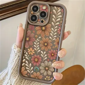 Floral Pattern TPU Phone Case with Camera Protection for iPhone 11-17 Pro Max 16 Plus 16 Pro Max Samsung Redmi Oppo Realme Infinix Honor OnePlus Shockproof Cover c2