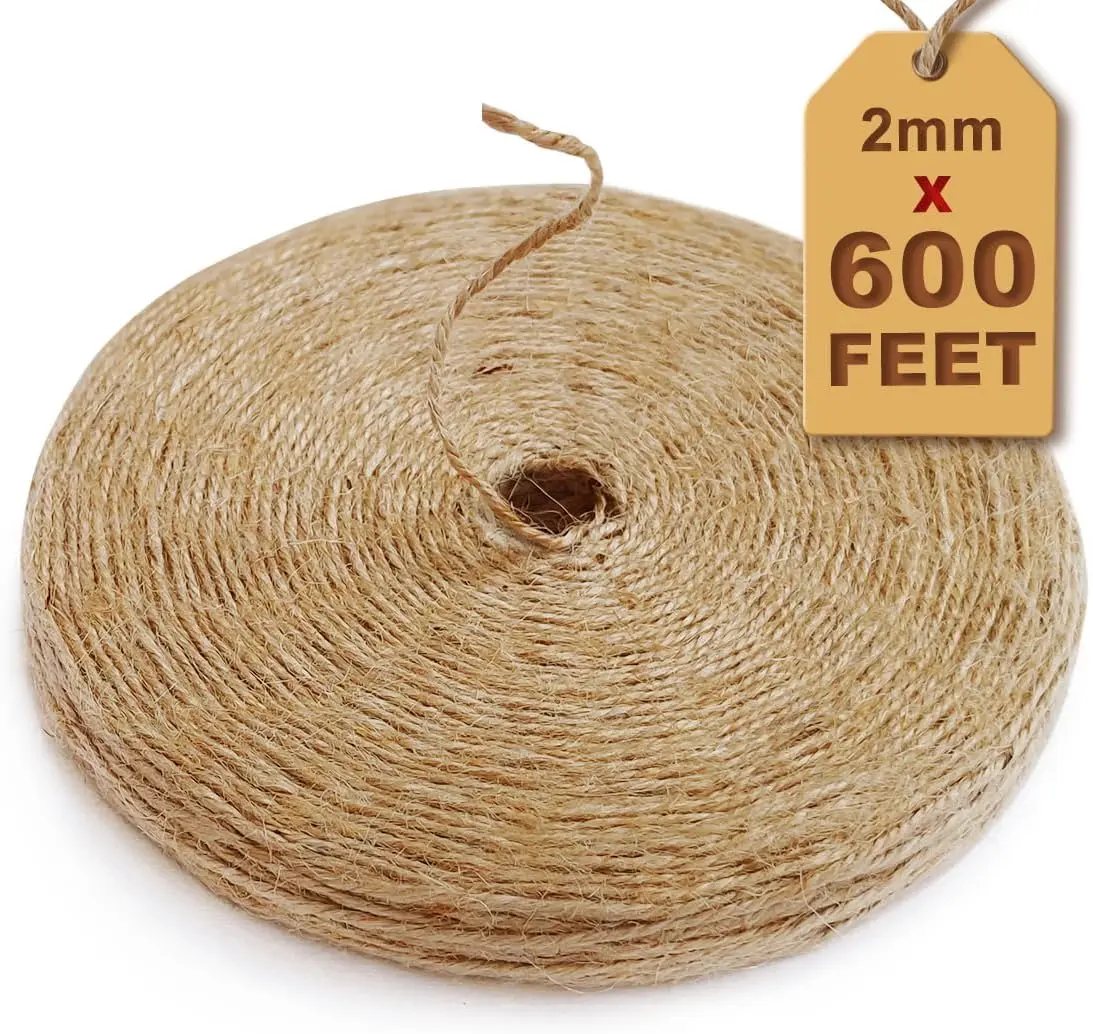 600   Jute Twine Long Twine String for Crafts  Wrapping Packing Gardening Crochet Knitting Macrame Decor (Brown 600feet Flat)
