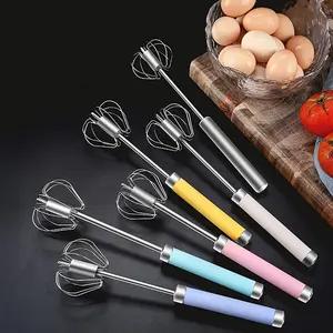 Stainless Steel Semi-automatic Rotating Egg Beater, 1 Count Egg Whisk, Multifunctional Lightweight Manual Egg Mixer, Easier Kitchen Accessories, Utensils, Cooking