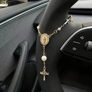 1pc Steering Wheel Bead Pendant, Car Prayer Beads Accessory, Car Decoration, Unique Keychain, Fashionable Car Charm Decor, Car Hanging Decoration
