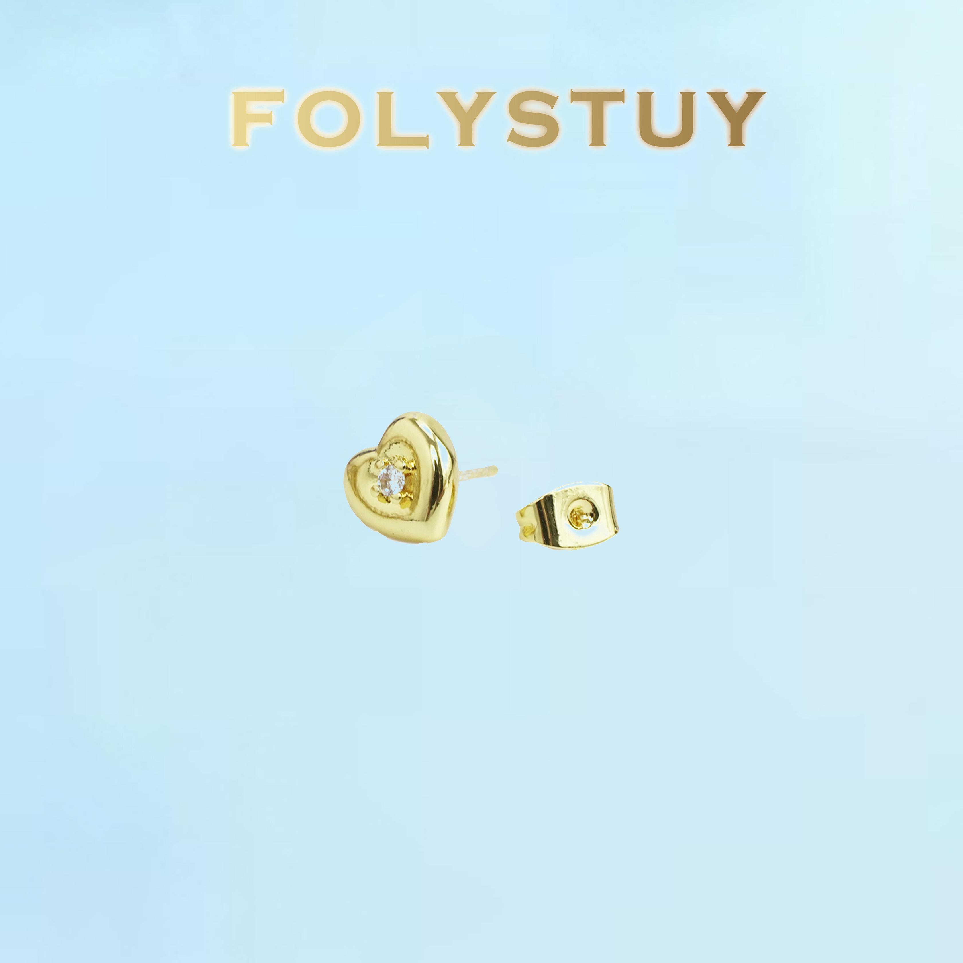 [FOLYSTUY (C122)]8mm Heart Stud Earrings with Tiny Crystal, Dainty Love Shape CZ Earrings for Women, Romantic Everyday Wear Jewelry Gift