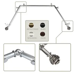 Central Design  0.8125 in. Harmony Bay Window Curtain Rod with Side Rod Extends Upto 20 to 36 in. & Center Rod Extends Upto 38 to 72 in., Satin Nickel