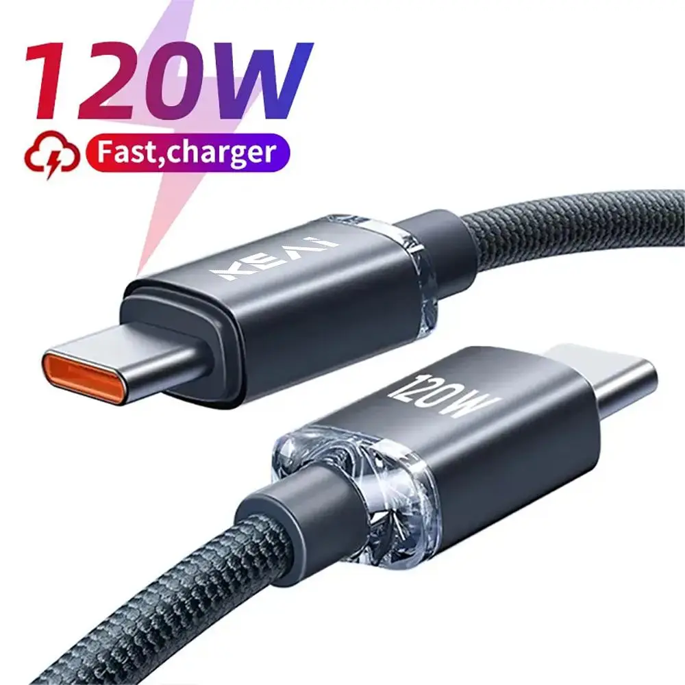 120W 6A Type-C to Type-C Fast Charging Data Cable, 1 Count Nylon Braided PD Cable, Phone Data Cable Compatible with Smartphone, Typec Fast Charging