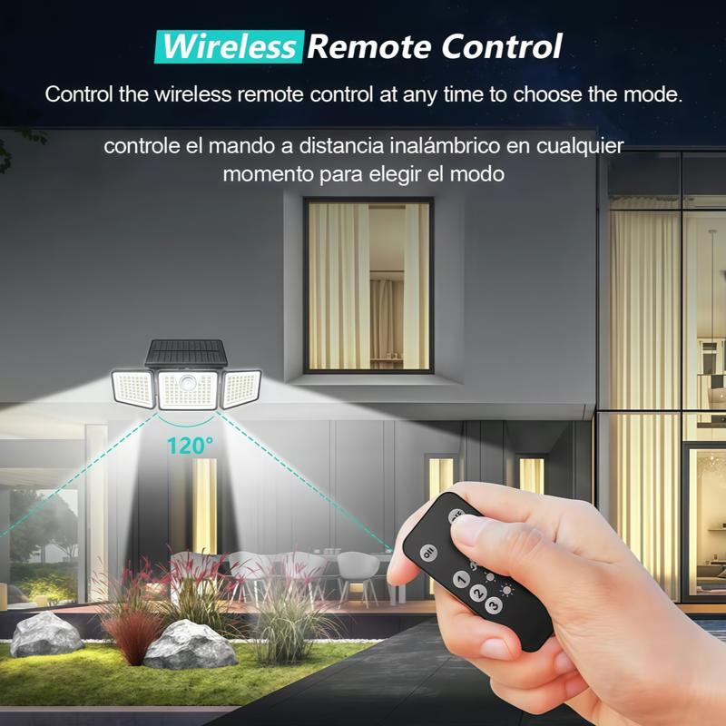 2 Packs LED Motion Sensor Solar Lights Outdoor IP65 Waterproof 3-Head Security Lights 2500-Lumen Floodlights Spotlights 270° Wide-Angle Lighting for Patios Garages and Gardens