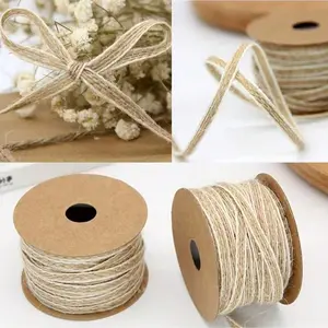 1/2 Roll 6mmx10m Jute Burlap Rolls, Hessian Ribbon with Lace, Vintage Rustic Wedding Decoration, Party DIY Crafts, Christmas Gift Packaging