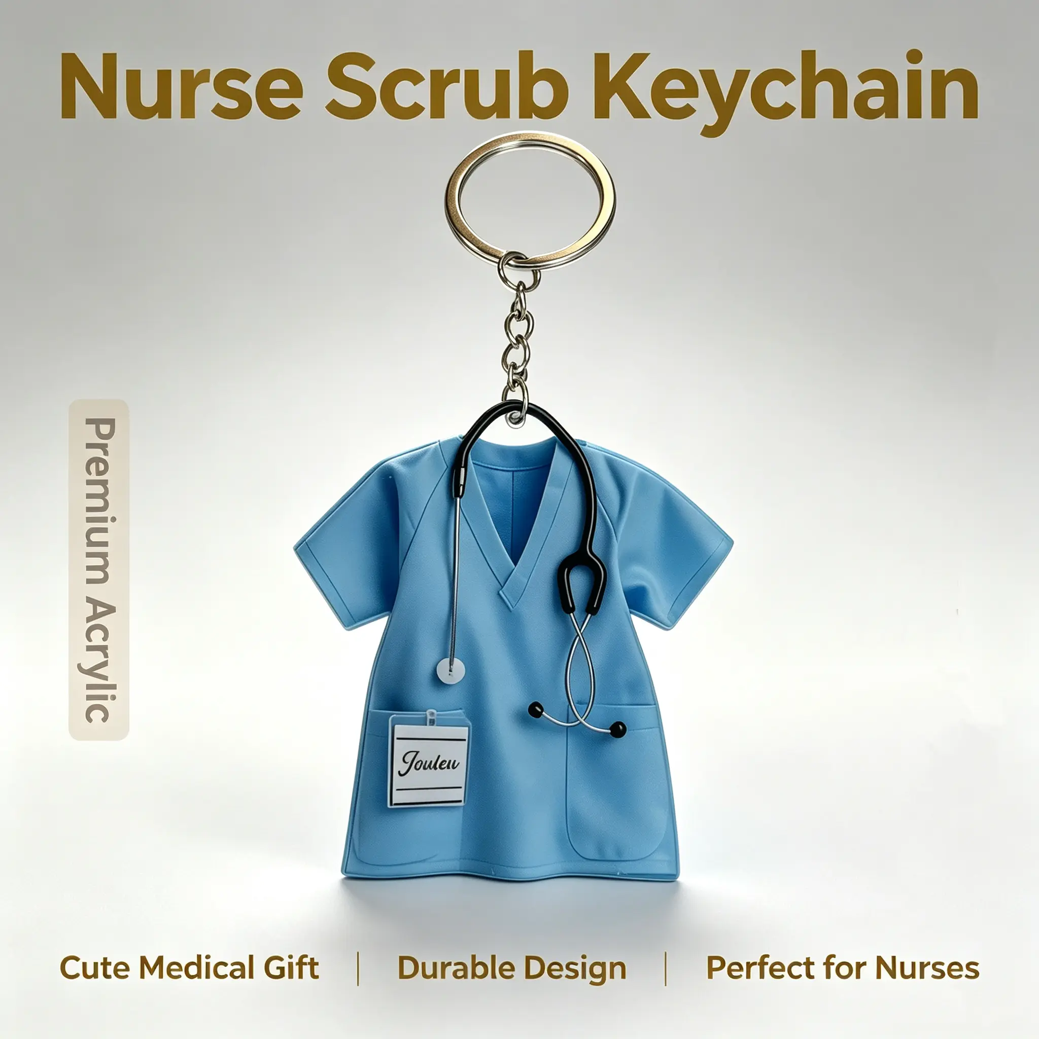 Stethoscope Shaped Nurse Keychain & ID Card Holder, durable portable medical pendant. Cute practical accessory, perfect daily gear and thoughtful gift for nurses and medical graduates