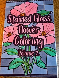 Stained Glass Flower Volume 2 Medium Size 5.5x8.5 40pgs Spiral Binding Laminated Cover Compact Convenient for Relaxation Left Handed Friendly
