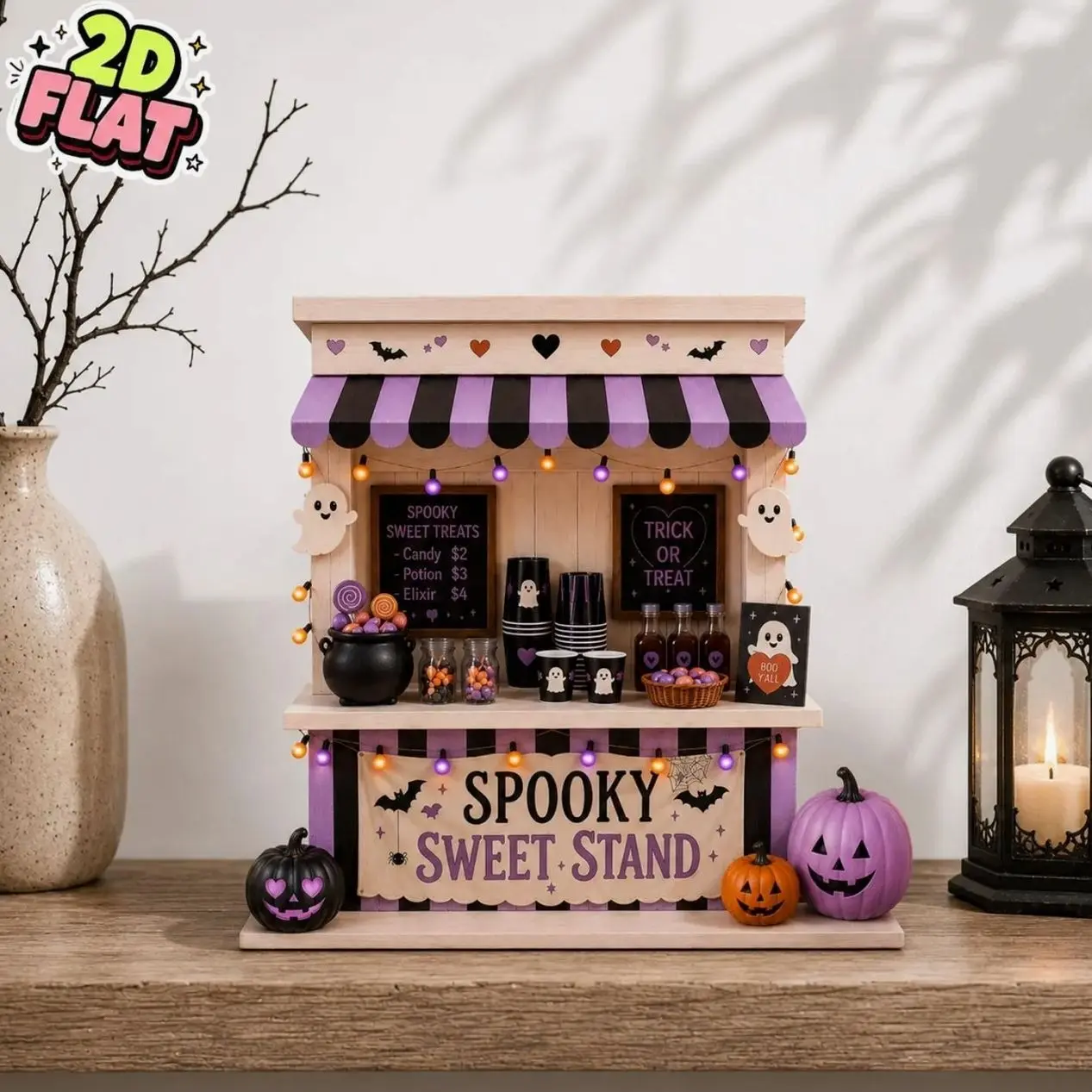 Spooky Sweet Stand Wooden Block Decor, Halloween Candy Stand Shelf Sitter, Ghost Trick or Treat Tiered Tray Halloween Decor