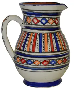Moroccan Pitchers Sangria Handmade Ceramic Carafe Beverage Dispenser Jar Cooler Easy Pour 58 oz