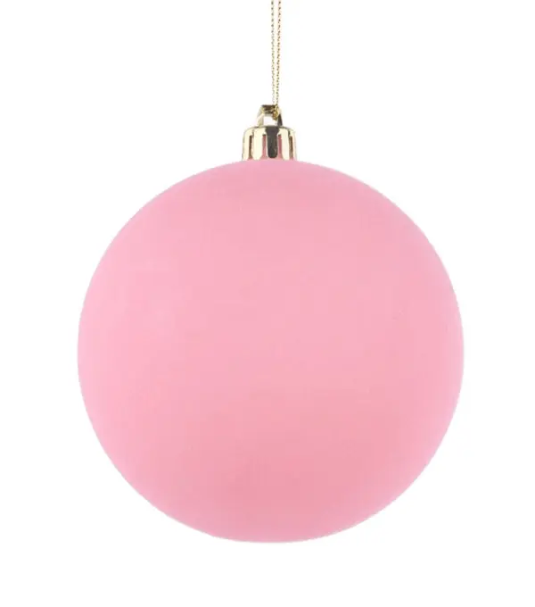 100mm Smooth Flocked Ball Ornament – Pink