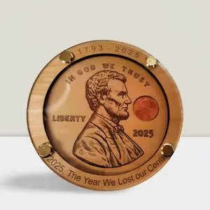 2025 Penny Time Capsule Coaster – Handcrafted Laser Engraved Keepsake with Uncirculated U.S. Coin, 4x1 inches, premium materials, durable 3mm clear acrylic, natural wood, gold screws, felt pads, perfect for collectors and history lovers