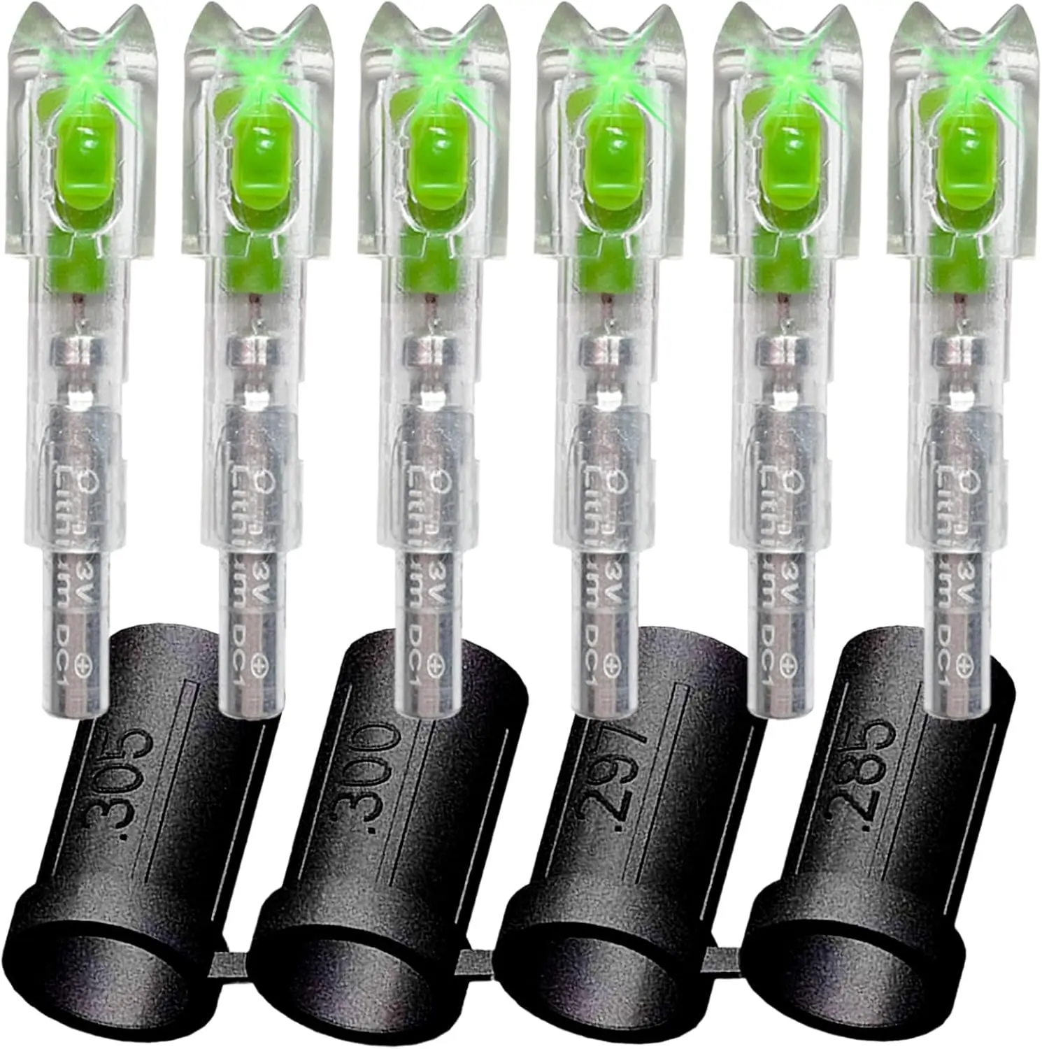 6-Pcs Durable Construction Crossbow Bolts (Arrows) with Lighted Design Automatic Lighted Nocks, 24-Hour Continuous LED Glow, Multi-Size.285-.305 ID Bushings, Ideal for Night Hunting Bowhunters