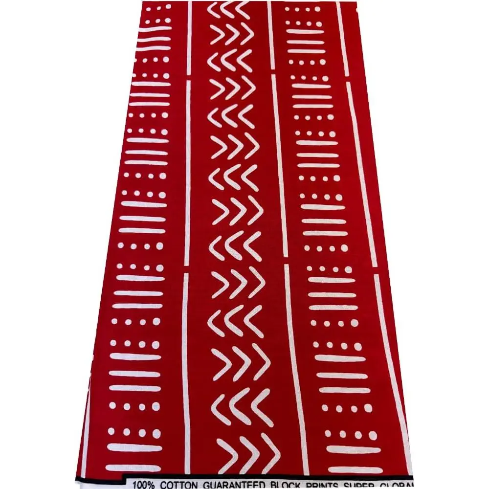Sell by 6 Yards-for Men/Women -Ankara Wrapper Clothing/Wax Print Authentic Fabric Soft Hand Feel and Made with 100% Cotton Material-Red and White