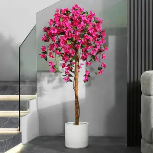 4FT/5FT Artificial Bougainvillea Flowers Tree, Faux Potted Plants With Wood Trunk And Pink Flowers For Housewarming Decor Gift Decorative Fruit Room Ornaments Wooden