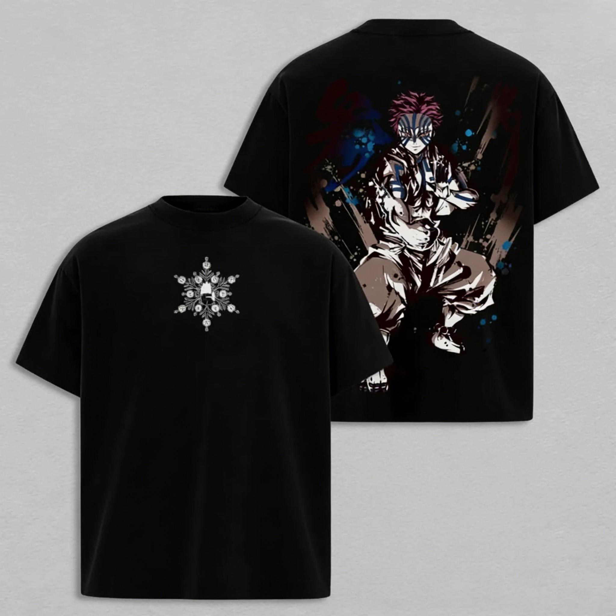 Akaza Upper Rank 3 Graphic Tee, Vintage Washed Oversized Shirt, Manga Villain Demon Slayer Cotton T-Shirt Demon Slayer merchandise Inkjet printed T-shirts