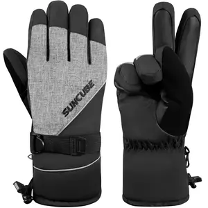 SUN CUBE Ski Gloves Men Women, Snow Gloves Waterproof Breathable, Winter Gloves Snowboard Snowboarding Skiing Insulated Warm (Heather Gray, Medium)