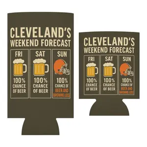 Cleveland Weekend Forecast Drink Sleeve | Funny Ohio Gift | Retro Tailgate Design | Slim or Regular Can Holder Football Party Favor