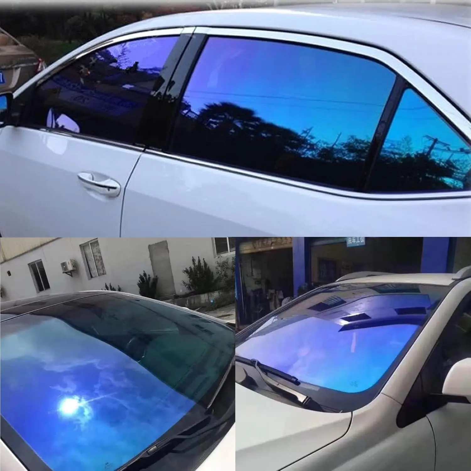 Chameleon Car Window Tint Film, Dark Blue 65% VLT Scratch-Resistant Solar Protection Film with Heat & UV Blocking for Car Windshields
