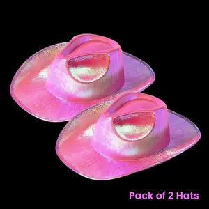 Neon Sparkly Iridescent Glitter Space Cowboy Hats - Pack of 2