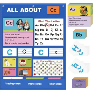 Alphabet Learning Pocket Chart, Alphabet Wall Chart for Toddlers 1-3, Handwriting Practice Letter Tracing Circle Time Learning Center for Classroom, Preschool Classroom Must Haves XL35x 27"
